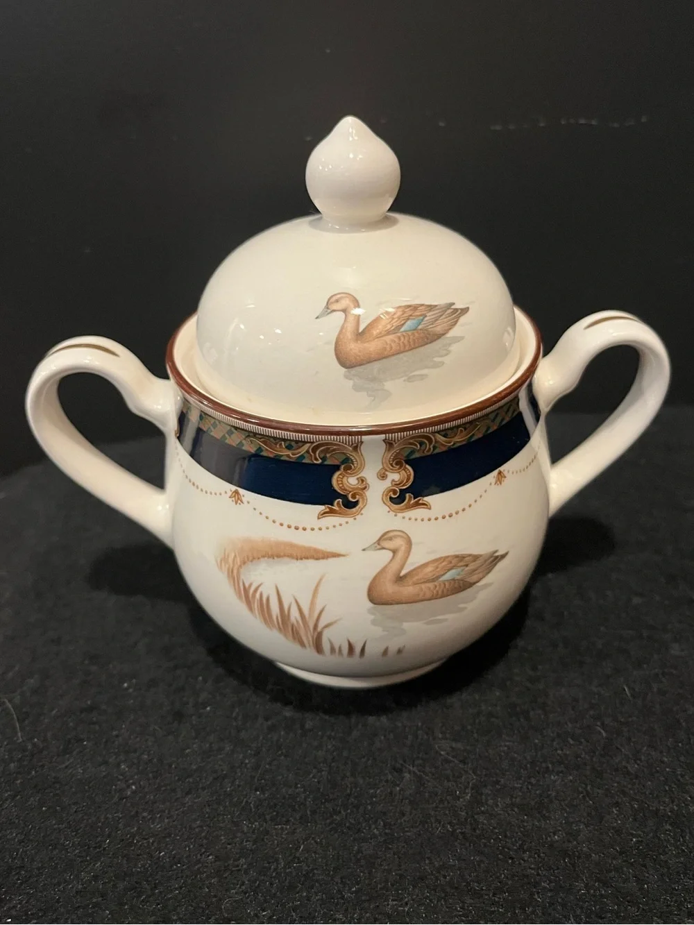 Keltcraft designed by Noritake Tranquil Glen Lidded Sugar Bowl with Duck Motif